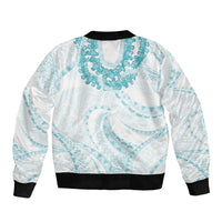 Aloha Lei Onaona Sleeve Zip Bomber Jacket Teal Hawaiian Tribal Pattern