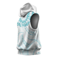 Aloha Lei Onaona Sleeveless Hoodie Teal Hawaiian Tribal Pattern - Polynesian Pride