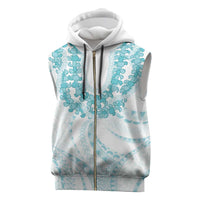 Aloha Lei Onaona Sleeveless Zip Hoodie Teal Hawaiian Tribal Pattern - Polynesian Pride