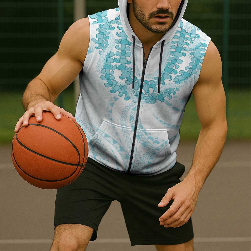 Aloha Lei Onaona Sleeveless Zip Hoodie Teal Hawaiian Tribal Pattern LT9