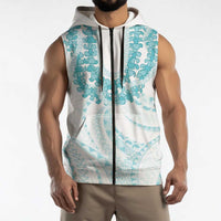 Aloha Lei Onaona Sleeveless Zip Hoodie Teal Hawaiian Tribal Pattern LT9