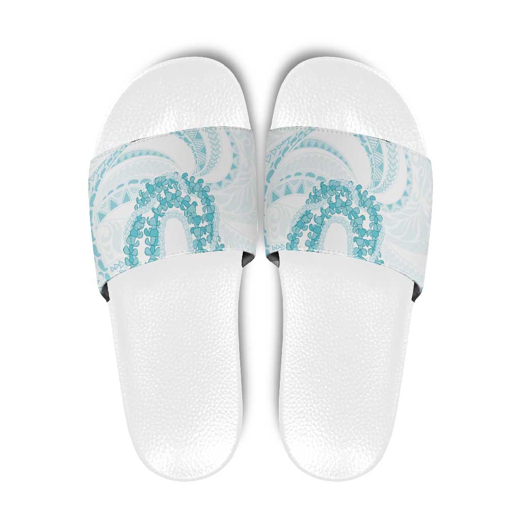 Aloha Lei Onaona Slide Sandals Teal Hawaiian Tribal Pattern - Polynesian Pride