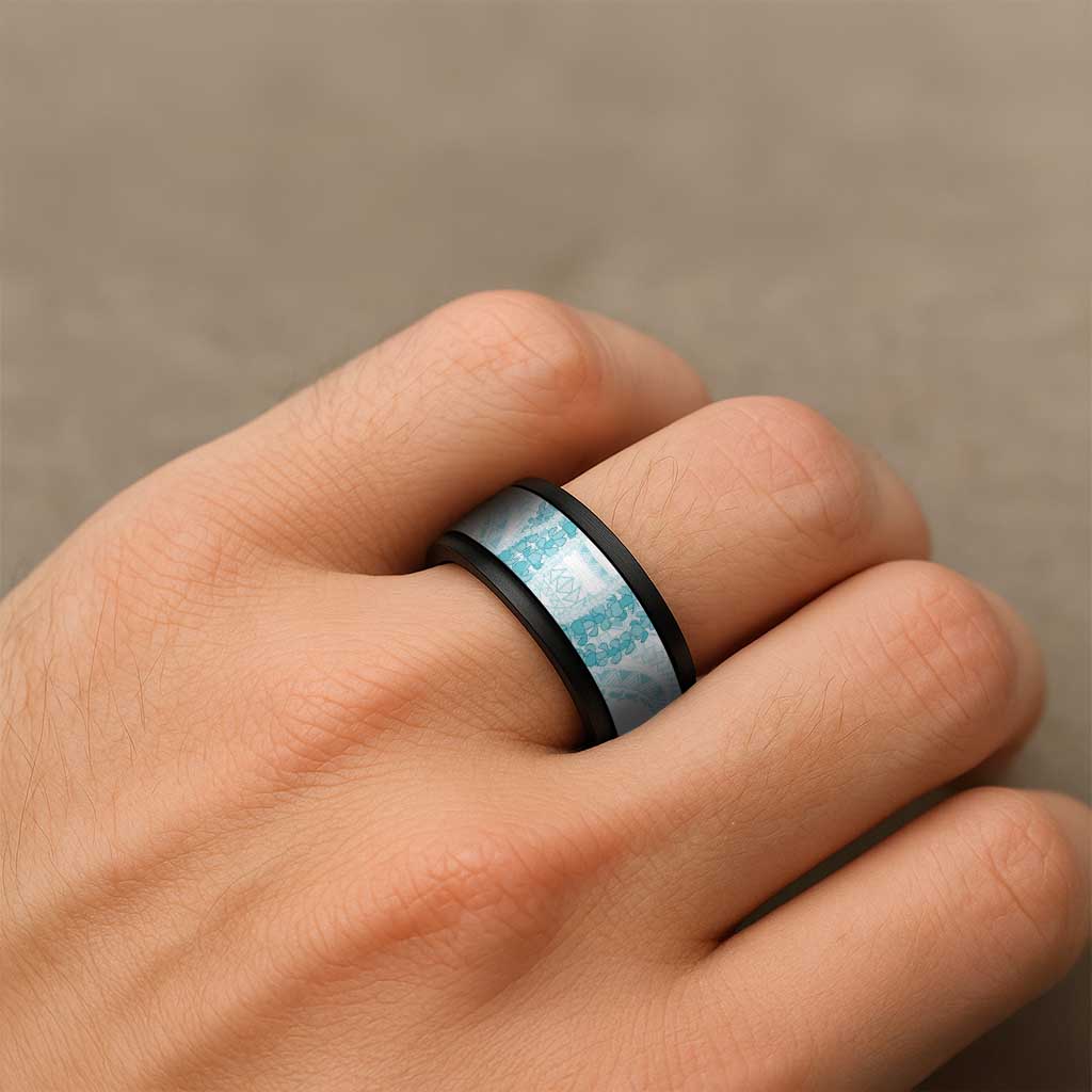 Aloha Lei Onaona Spinner Ring Teal Hawaiian Tribal Pattern - Polynesian Pride