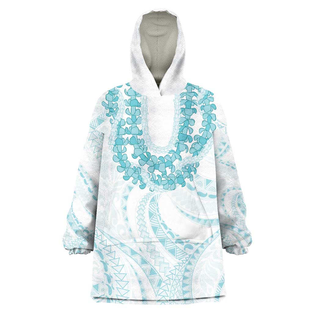 Aloha Lei Onaona Wearable Blanket Hoodie Teal Hawaiian Tribal Pattern