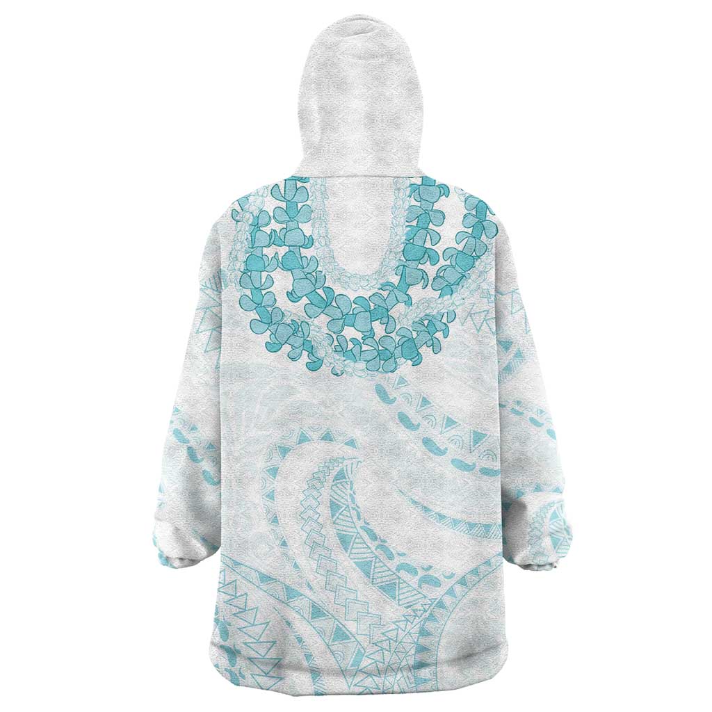Aloha Lei Onaona Wearable Blanket Hoodie Teal Hawaiian Tribal Pattern