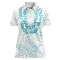 Aloha Lei Onaona Women Polo Shirt Teal Hawaiian Tribal Pattern