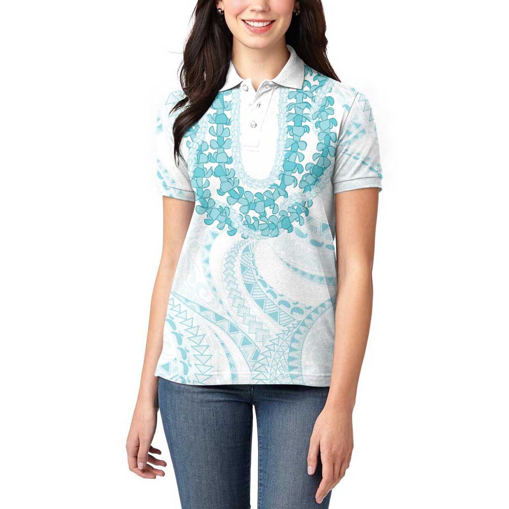 Aloha Lei Onaona Women Polo Shirt Teal Hawaiian Tribal Pattern