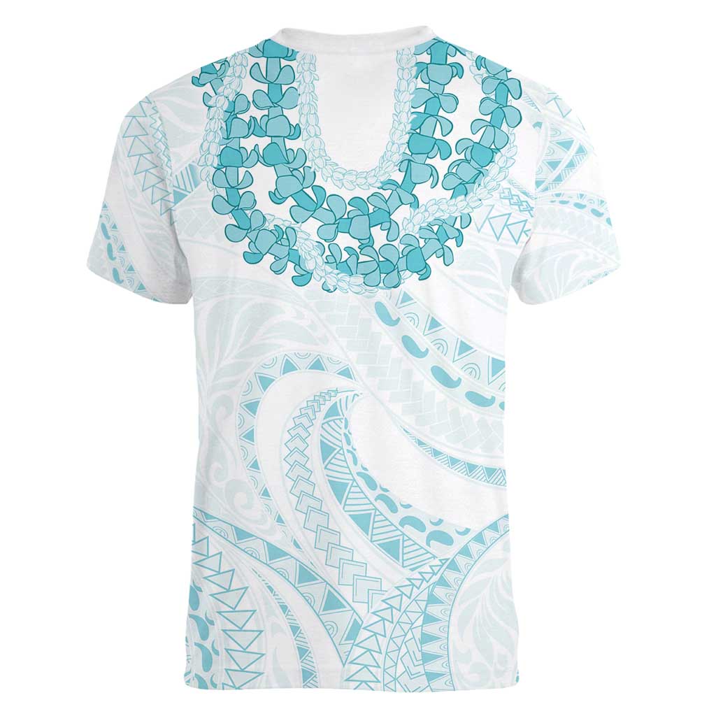 Aloha Lei Onaona Women V-Neck T-Shirt Teal Hawaiian Tribal Pattern LT9 - Polynesian Pride