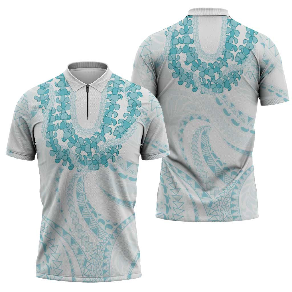 Aloha Lei Onaona Zipper Polo Shirt Teal Hawaiian Tribal Pattern - Polynesian Pride