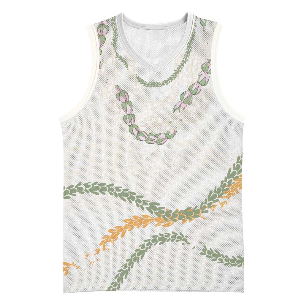Aloha Lei Mikioi Basketball Jersey Beige Polynesian Tribal Tatau Pattern - Polynesian Pride