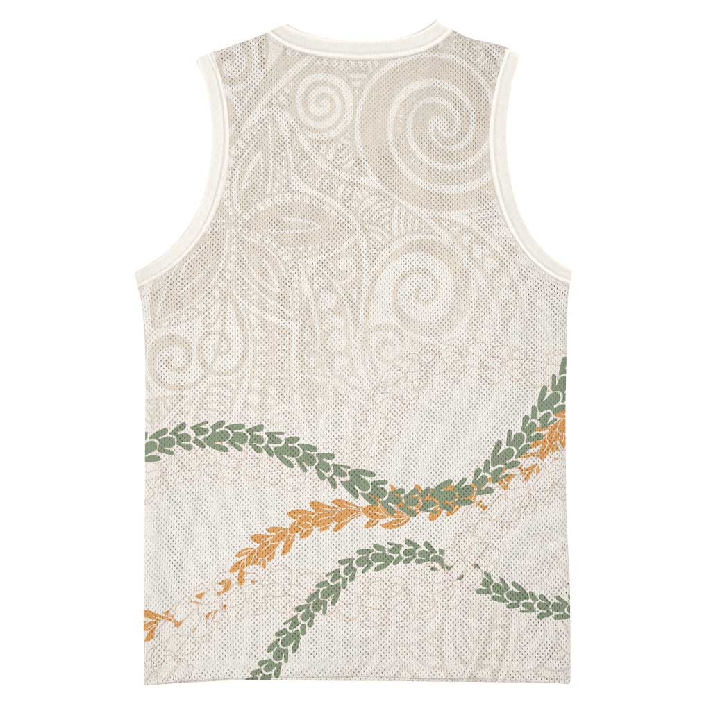 Aloha Lei Mikioi Basketball Jersey Beige Polynesian Tribal Tatau Pattern - Polynesian Pride