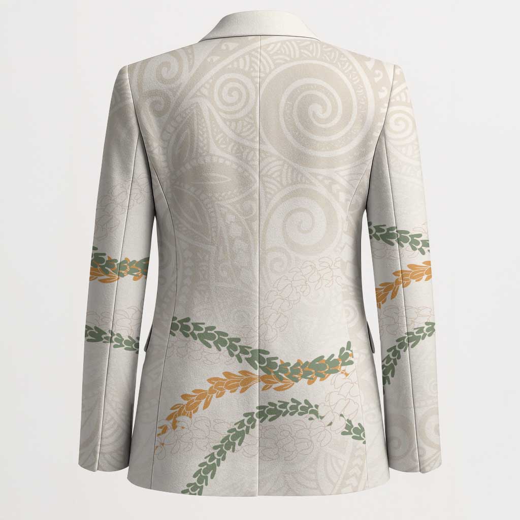 Aloha Lei Mikioi Blazer Beige Polynesian Tribal Tatau Pattern - Polynesian Pride