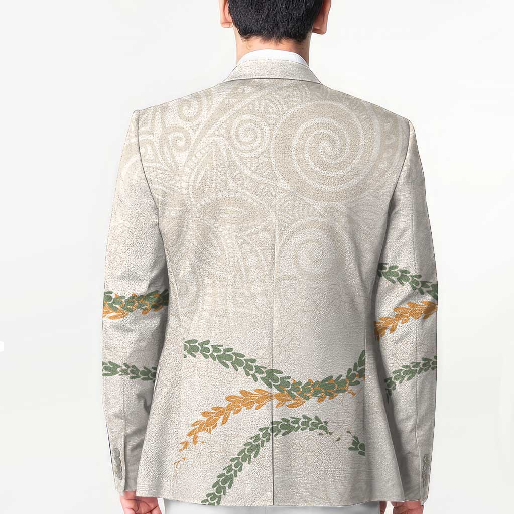 Aloha Lei Mikioi Blazer Beige Polynesian Tribal Tatau Pattern - Polynesian Pride