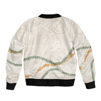 Aloha Lei Mikioi Bomber Jacket Beige Polynesian Tribal Tatau Pattern