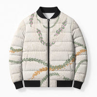 Aloha Lei Mikioi Bomber Puffer Jacket Beige Polynesian Tribal Tatau Pattern - Polynesian Pride
