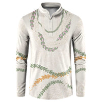 Aloha Lei Mikioi Button Sweatshirt Beige Polynesian Tribal Tatau Pattern