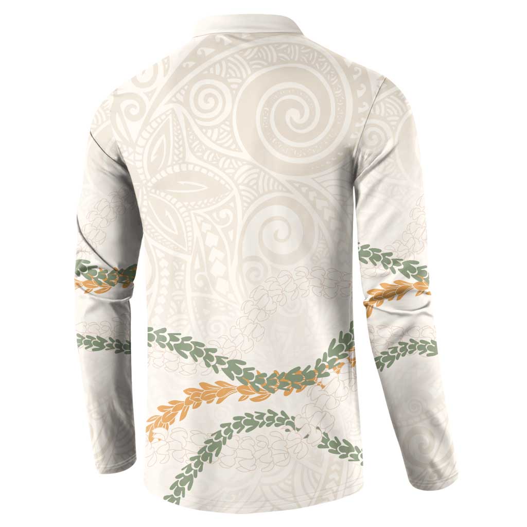Aloha Lei Mikioi Button Sweatshirt Beige Polynesian Tribal Tatau Pattern