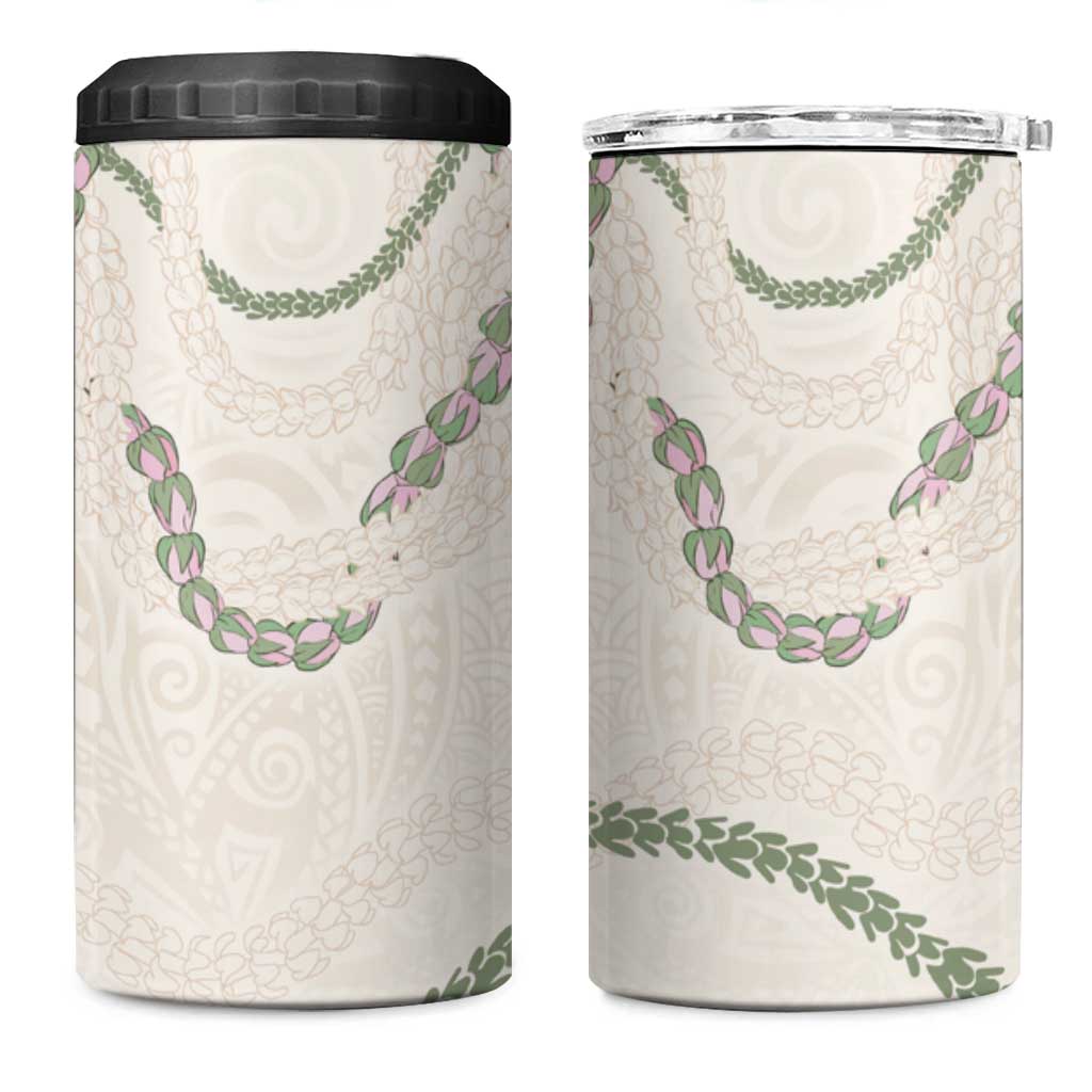 Aloha Lei Mikioi 4 in 1 Can Cooler Tumbler Beige Polynesian Tribal Tatau Pattern