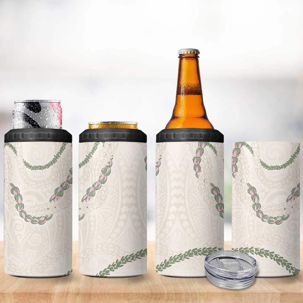 Aloha Lei Mikioi 4 in 1 Can Cooler Tumbler Beige Polynesian Tribal Tatau Pattern