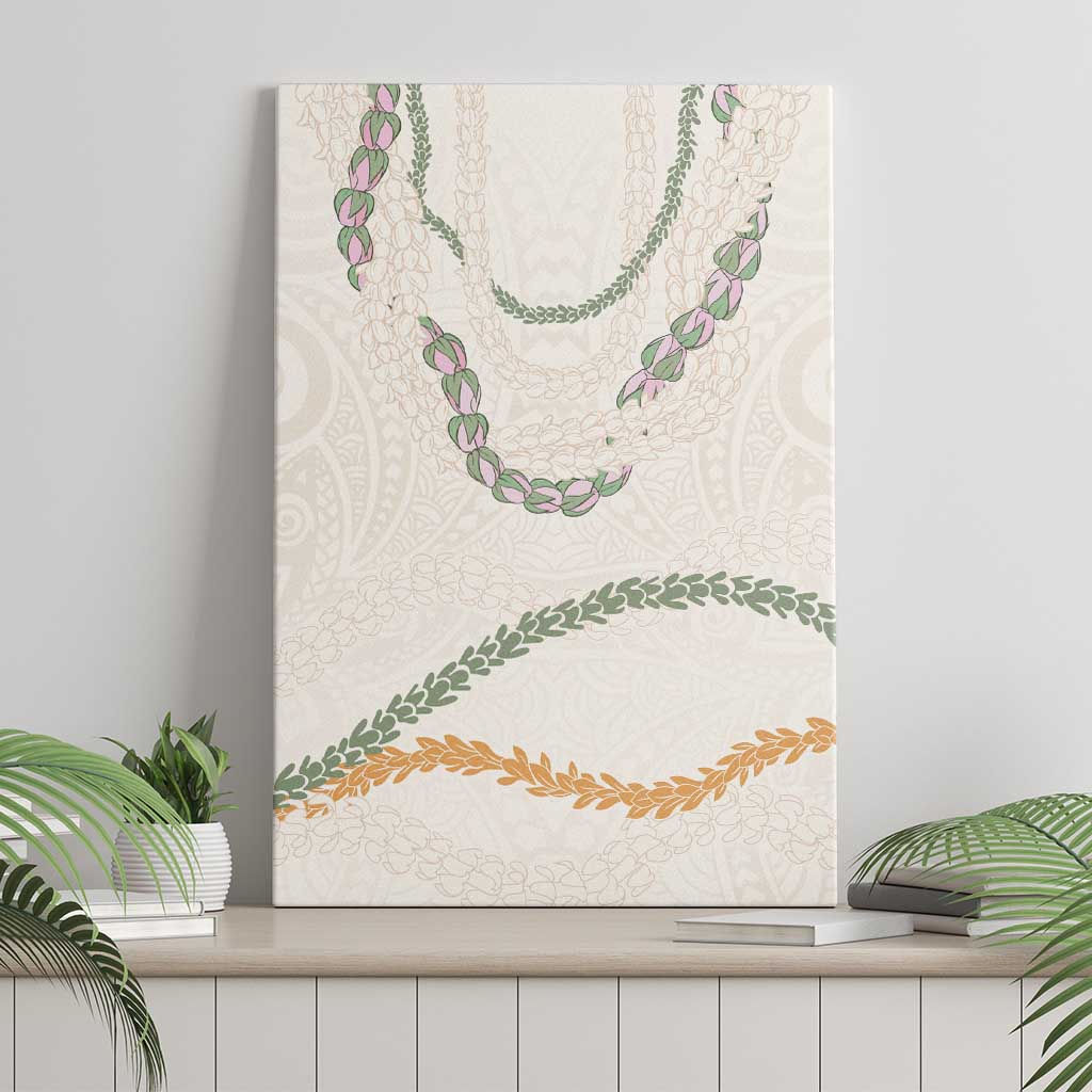 Aloha Lei Mikioi Canvas Wall Art Beige Polynesian Tribal Tatau Pattern