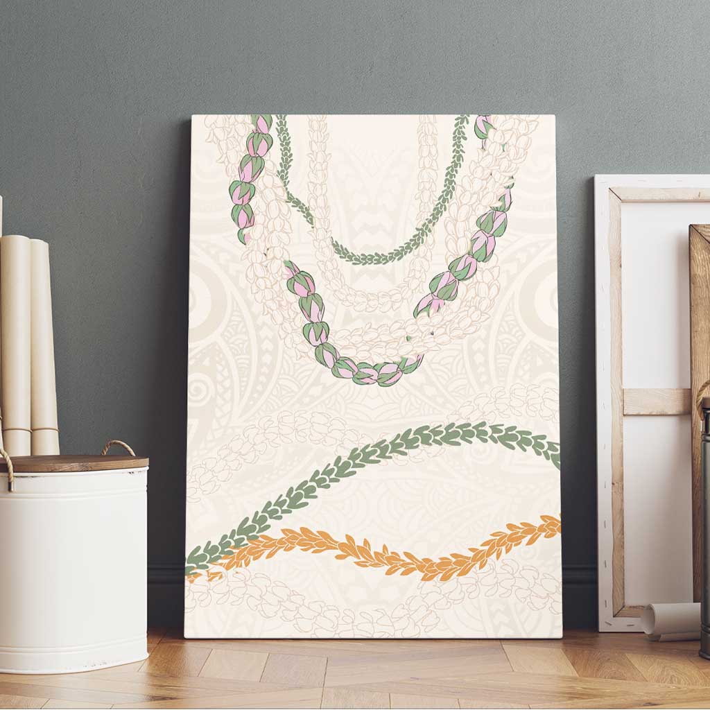 Aloha Lei Mikioi Canvas Wall Art Beige Polynesian Tribal Tatau Pattern