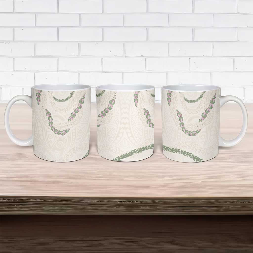Aloha Lei Mikioi Ceramic Mug Beige Polynesian Tribal Tatau Pattern - Polynesian Pride