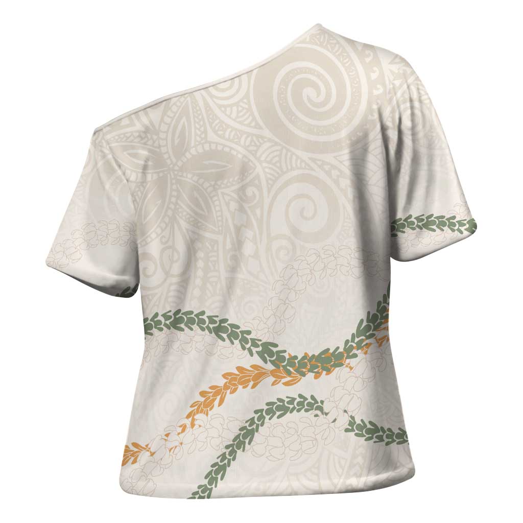 Aloha Lei Mikioi Cross Shoulder Shirt Beige Polynesian Tribal Tatau Pattern - Polynesian Pride