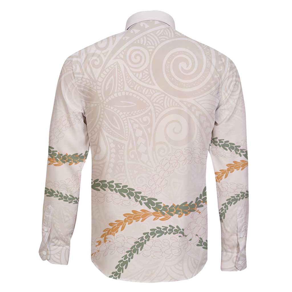 Aloha Lei Mikioi Family Matching Long Sleeve Bodycon Dress and Hawaiian Shirt Beige Polynesian Tribal Tatau Pattern