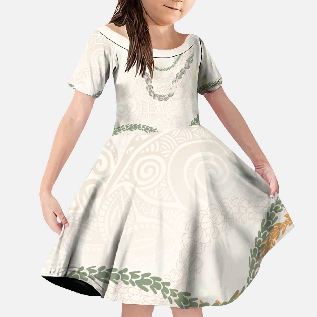 Aloha Lei Mikioi Family Matching Off Shoulder Maxi Dress and Hawaiian Shirt Beige Polynesian Tribal Tatau Pattern