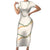 Aloha Lei Mikioi Family Matching Short Sleeve Bodycon Dress and Hawaiian Shirt Beige Polynesian Tribal Tatau Pattern