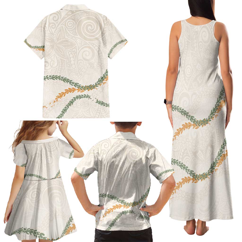 Aloha Lei Mikioi Family Matching Tank Maxi Dress and Hawaiian Shirt Beige Polynesian Tribal Tatau Pattern