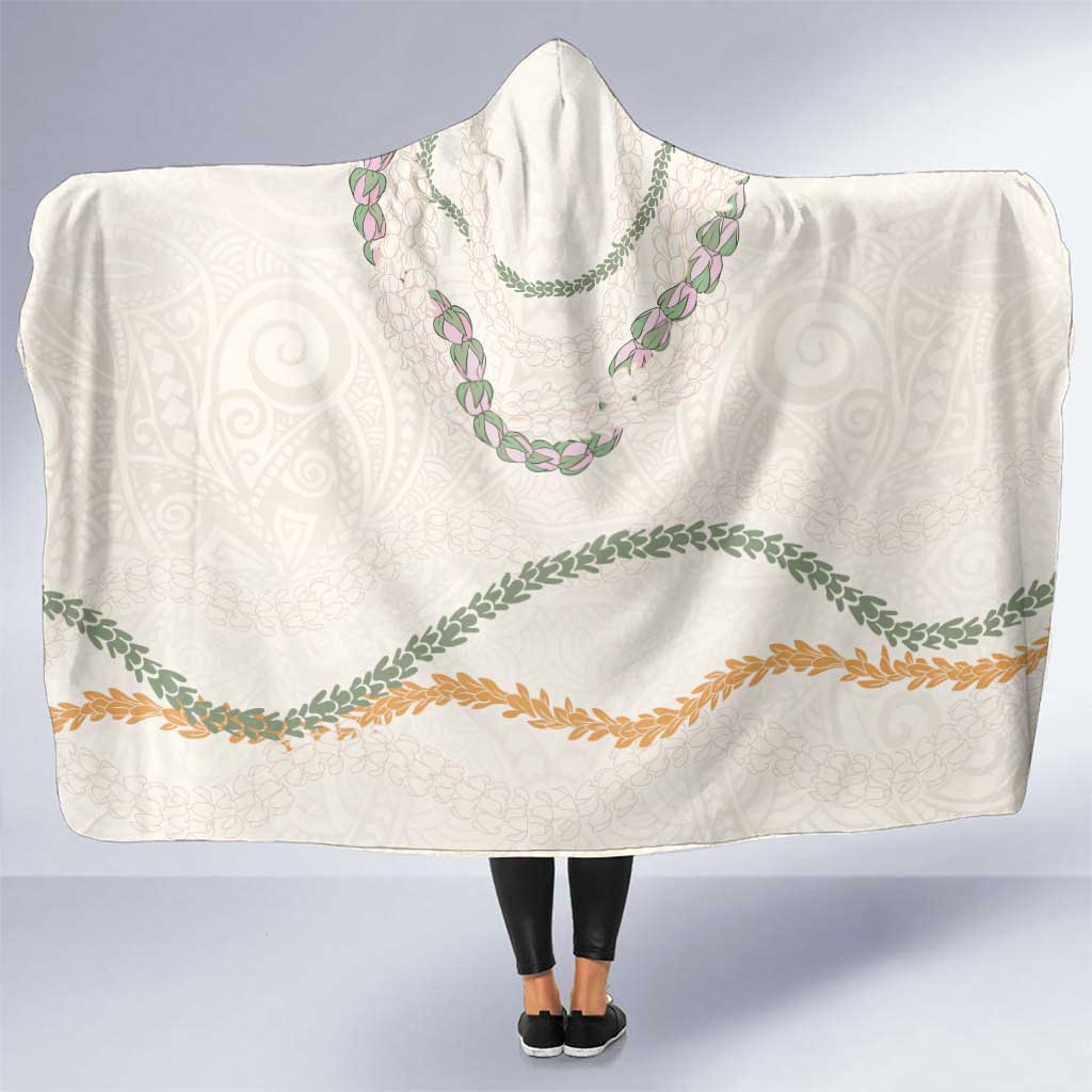 Aloha Lei Mikioi Hooded Blanket Beige Polynesian Tribal Tatau Pattern