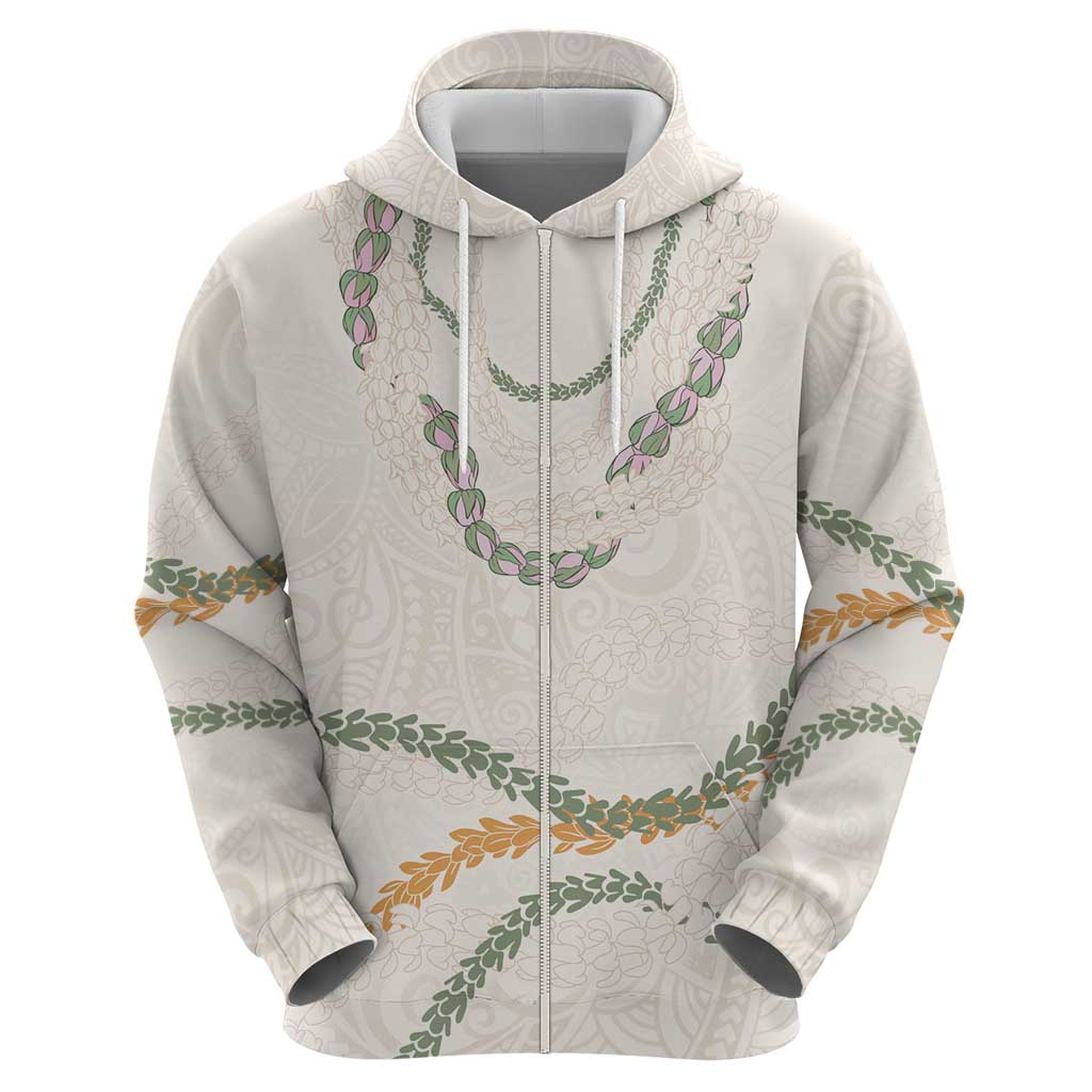 Aloha Lei Mikioi Hoodie Beige Polynesian Tribal Tatau Pattern