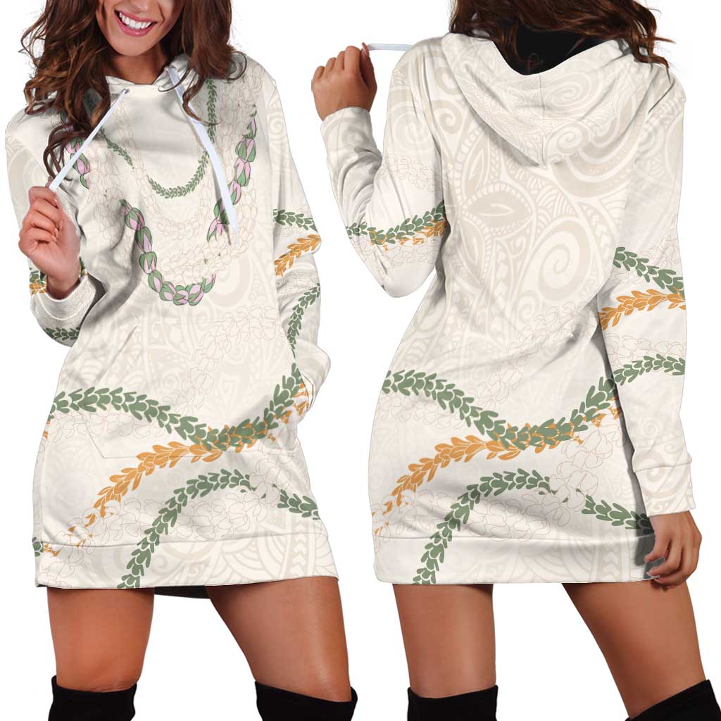 Aloha Lei Mikioi Hoodie Dress Beige Polynesian Tribal Tatau Pattern