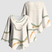 Aloha Lei Mikioi Kimono Sleeve Blouse Beige Polynesian Tribal Tatau Pattern - Polynesian Pride