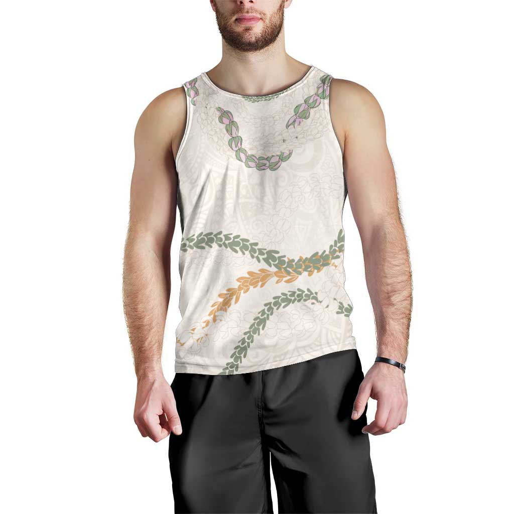 Aloha Lei Mikioi Men Tank Top Beige Polynesian Tribal Tatau Pattern