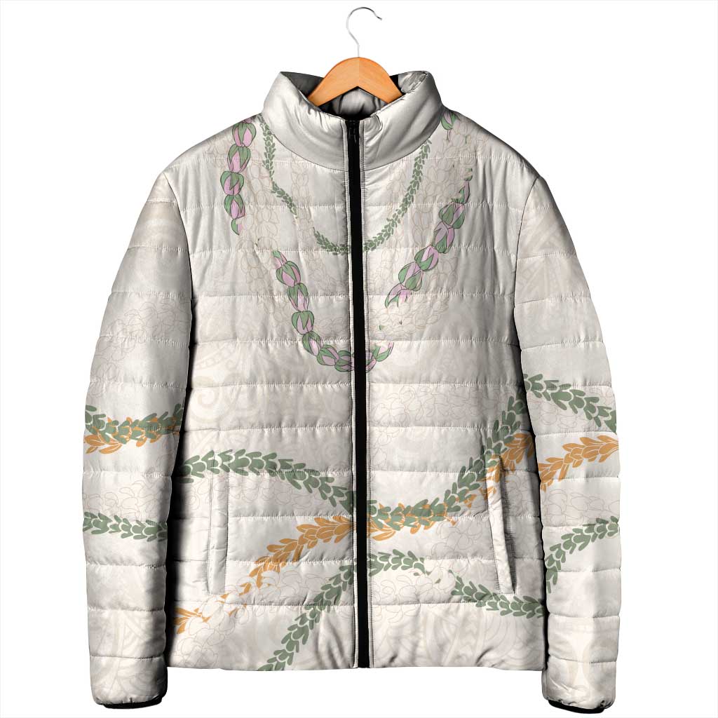 Aloha Lei Mikioi Padded Jacket Beige Polynesian Tribal Tatau Pattern - Polynesian Pride