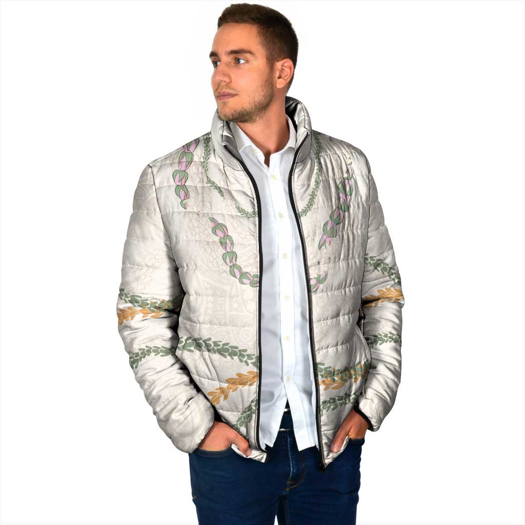 Aloha Lei Mikioi Padded Jacket Beige Polynesian Tribal Tatau Pattern - Polynesian Pride