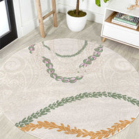 Aloha Lei Mikioi Round Carpet Beige Polynesian Tribal Tatau Pattern