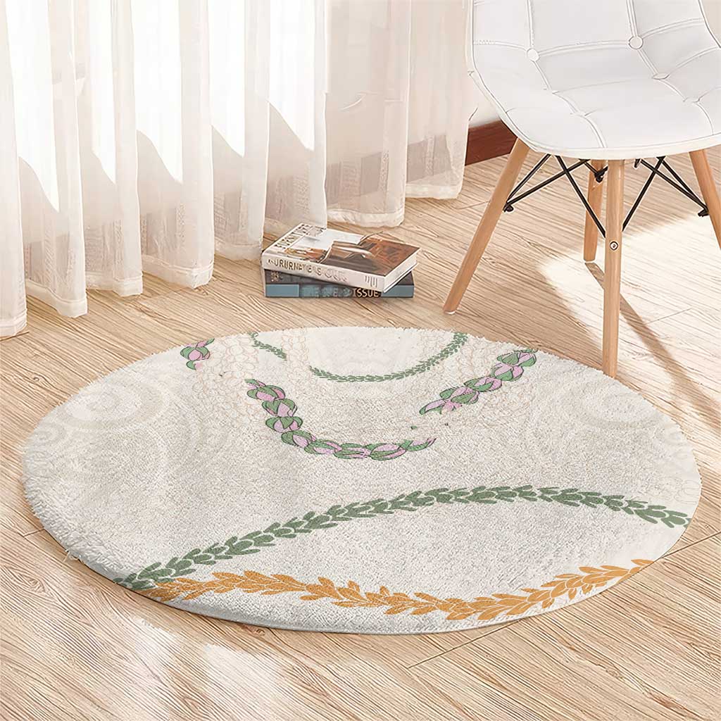 Aloha Lei Mikioi Round Carpet Beige Polynesian Tribal Tatau Pattern