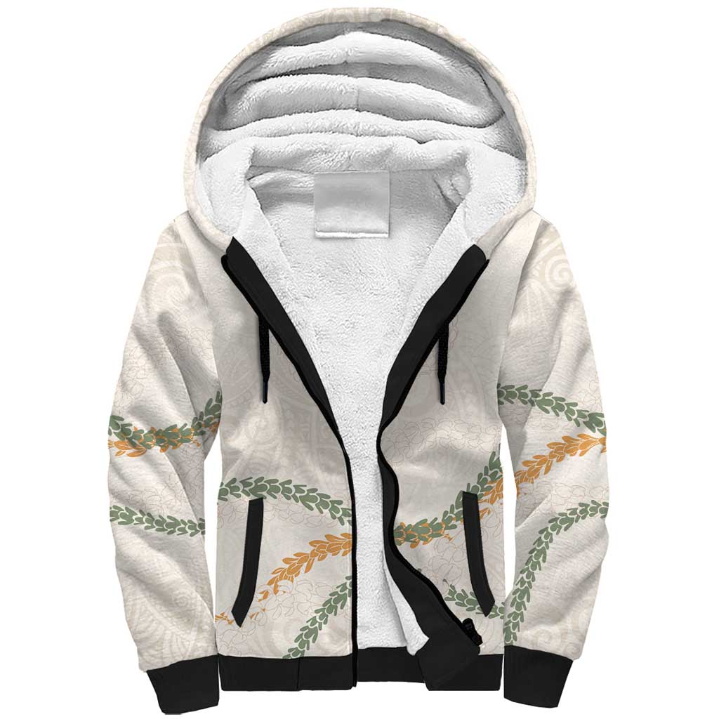 Aloha Lei Mikioi Sherpa Hoodie Beige Polynesian Tribal Tatau Pattern