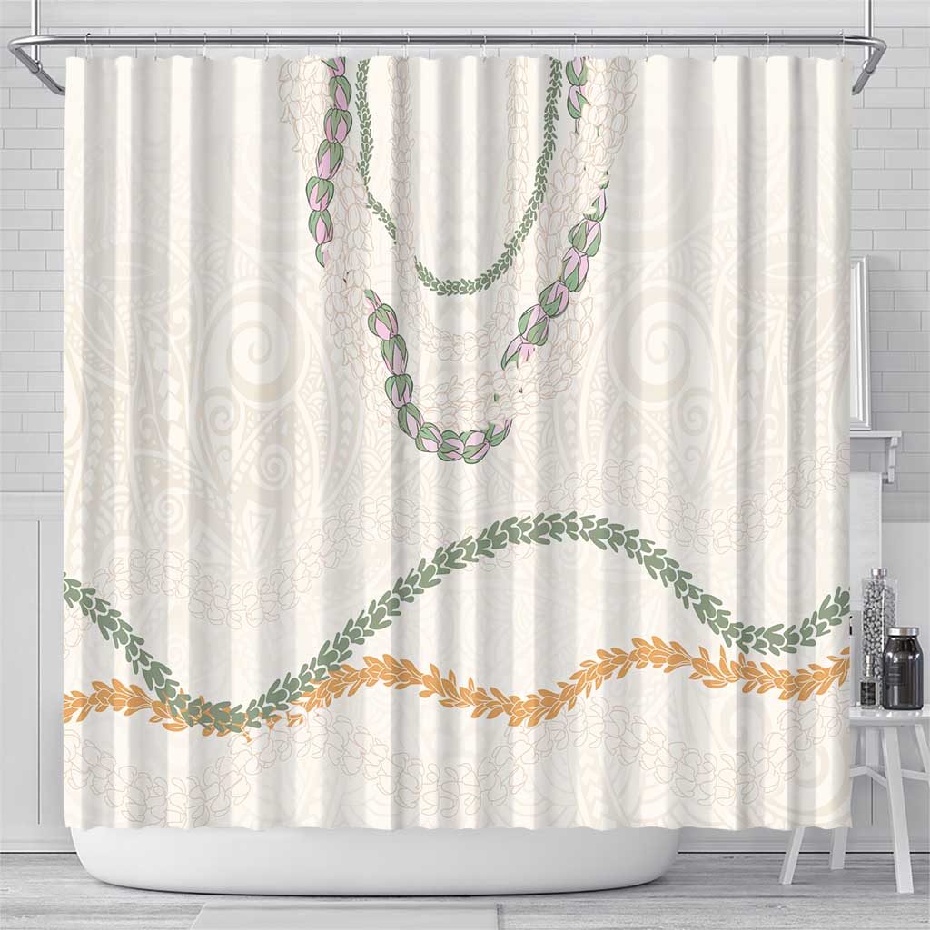 Aloha Lei Mikioi Shower Curtain Beige Polynesian Tribal Tatau Pattern