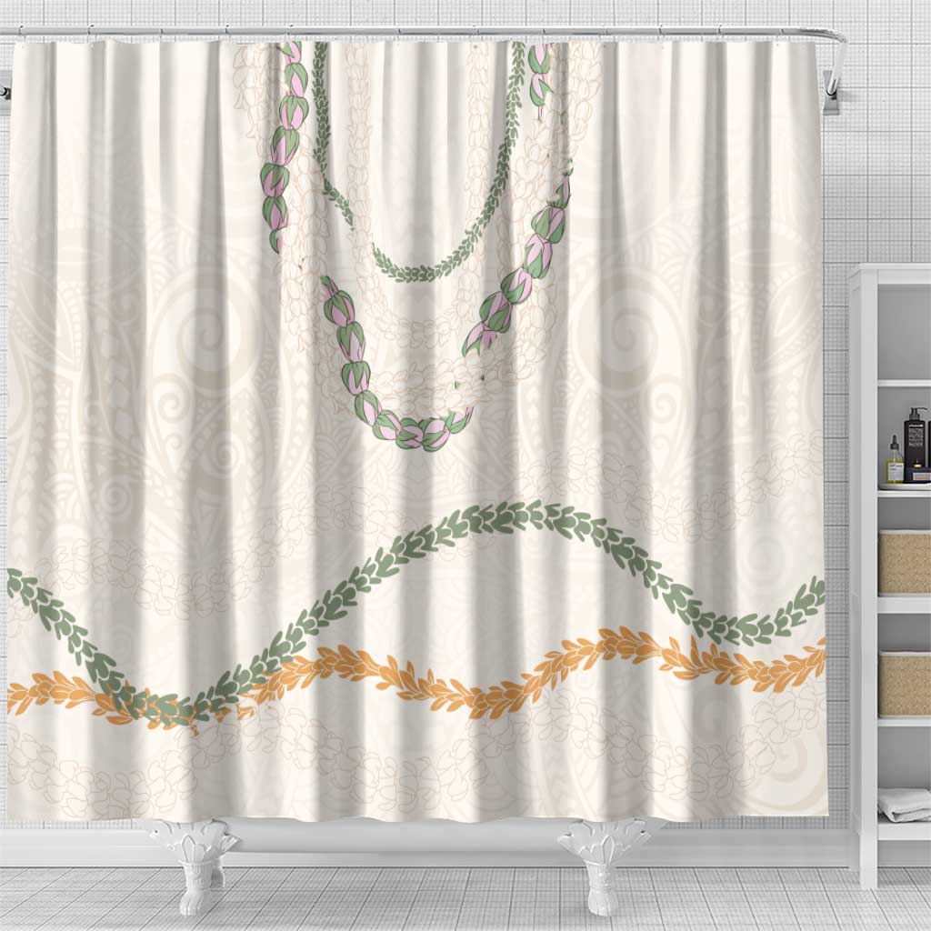 Aloha Lei Mikioi Shower Curtain Beige Polynesian Tribal Tatau Pattern