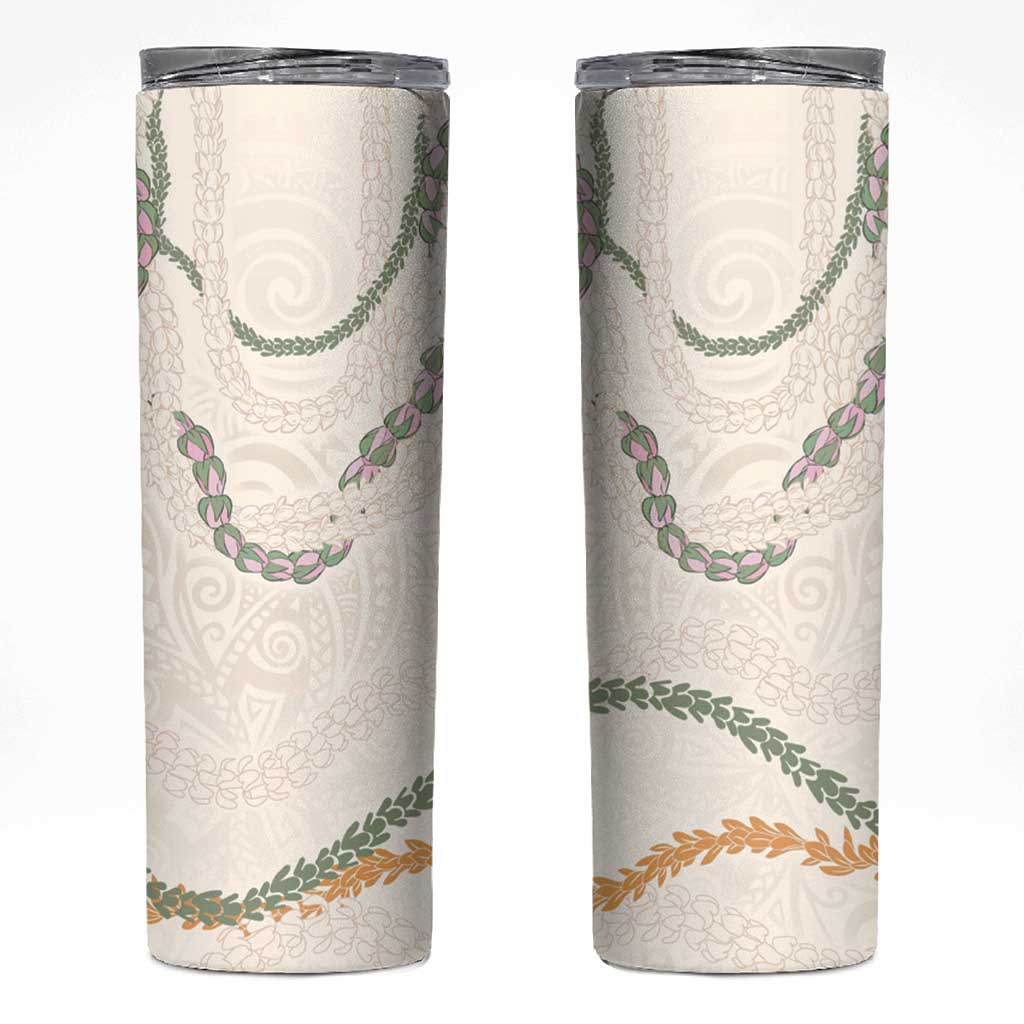 Aloha Lei Mikioi Skinny Tumbler Beige Polynesian Tribal Tatau Pattern