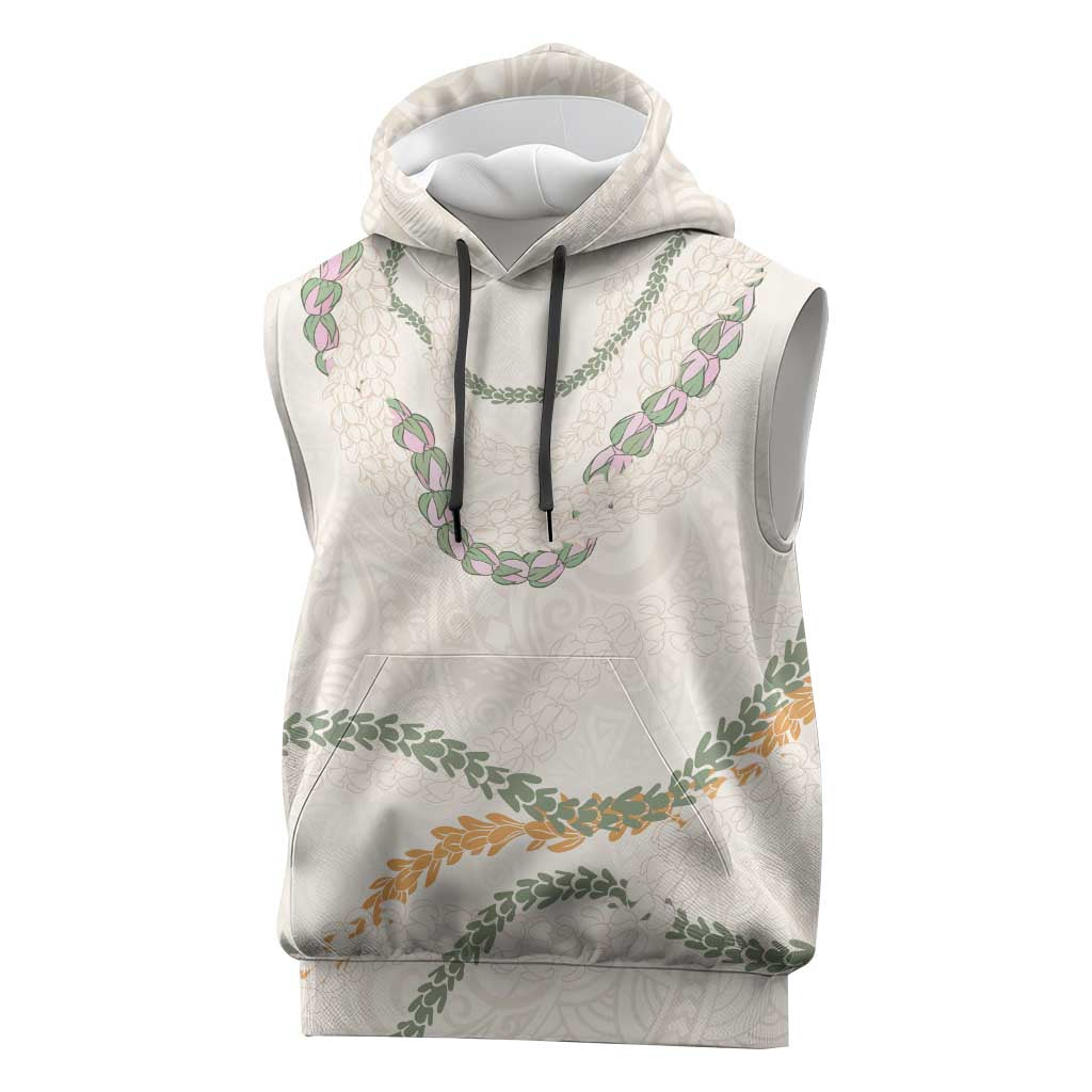 Aloha Lei Mikioi Sleeveless Hoodie Beige Polynesian Tribal Tatau Pattern - Polynesian Pride