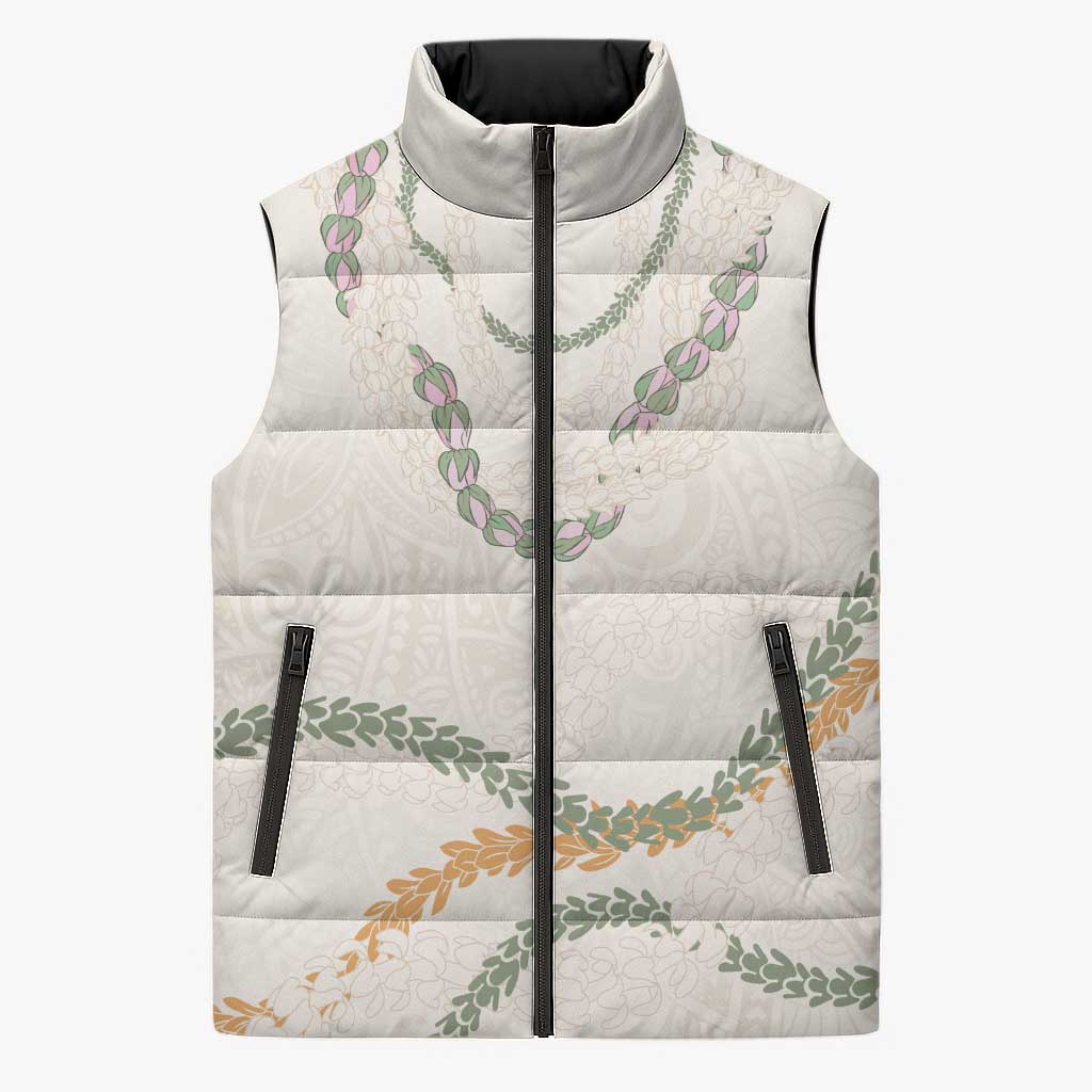 Aloha Lei Mikioi Sleeveless Puffer Jacket Beige Polynesian Tribal Tatau Pattern - Polynesian Pride