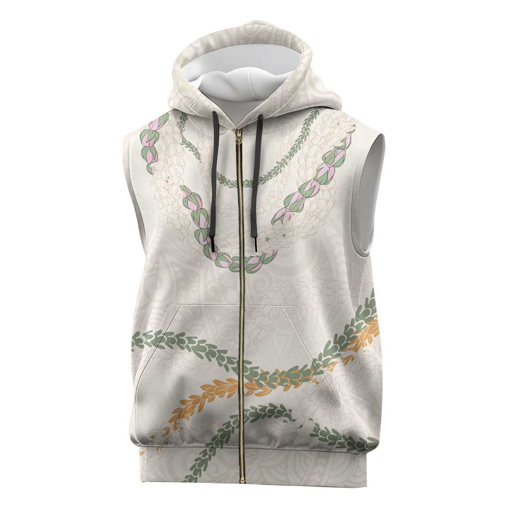 Aloha Lei Mikioi Sleeveless Zip Hoodie Beige Polynesian Tribal Tatau Pattern - Polynesian Pride
