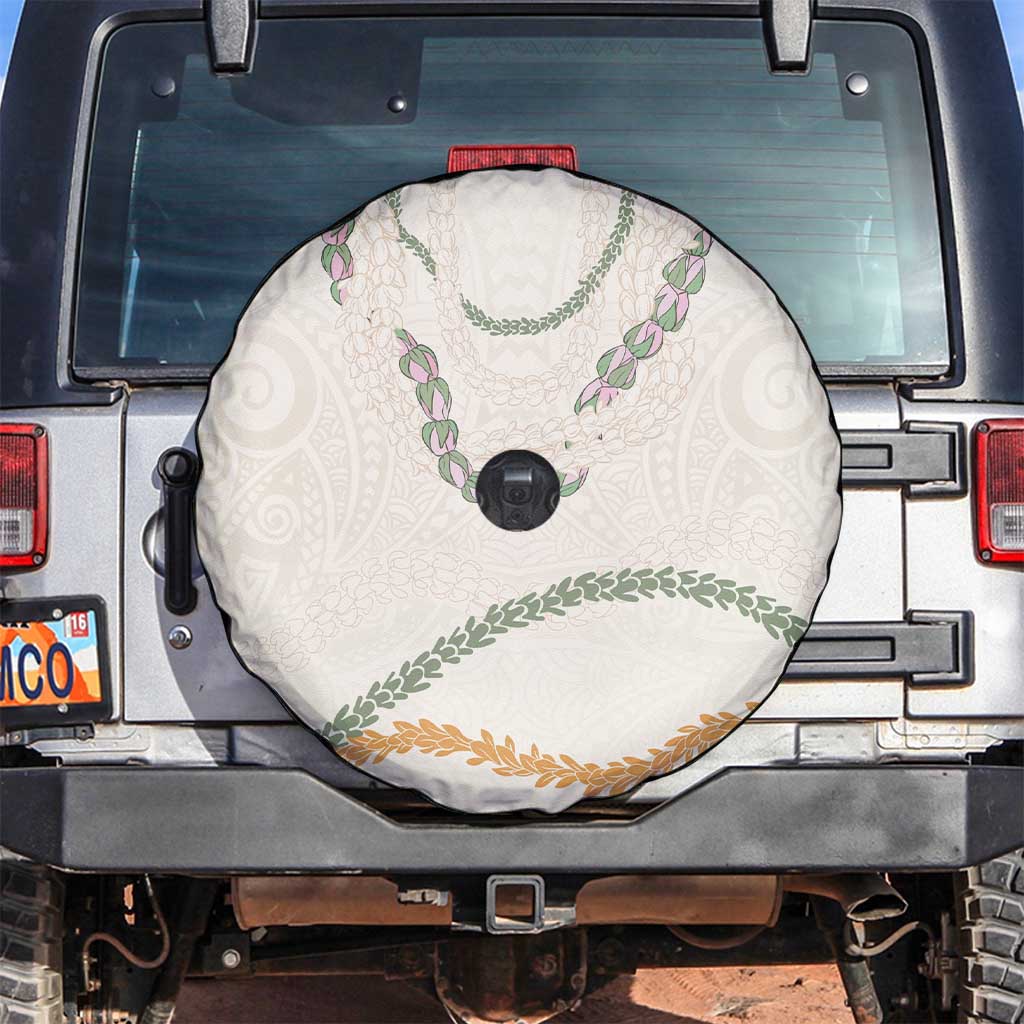 Aloha Lei Mikioi Spare Tire Cover Beige Polynesian Tribal Tatau Pattern