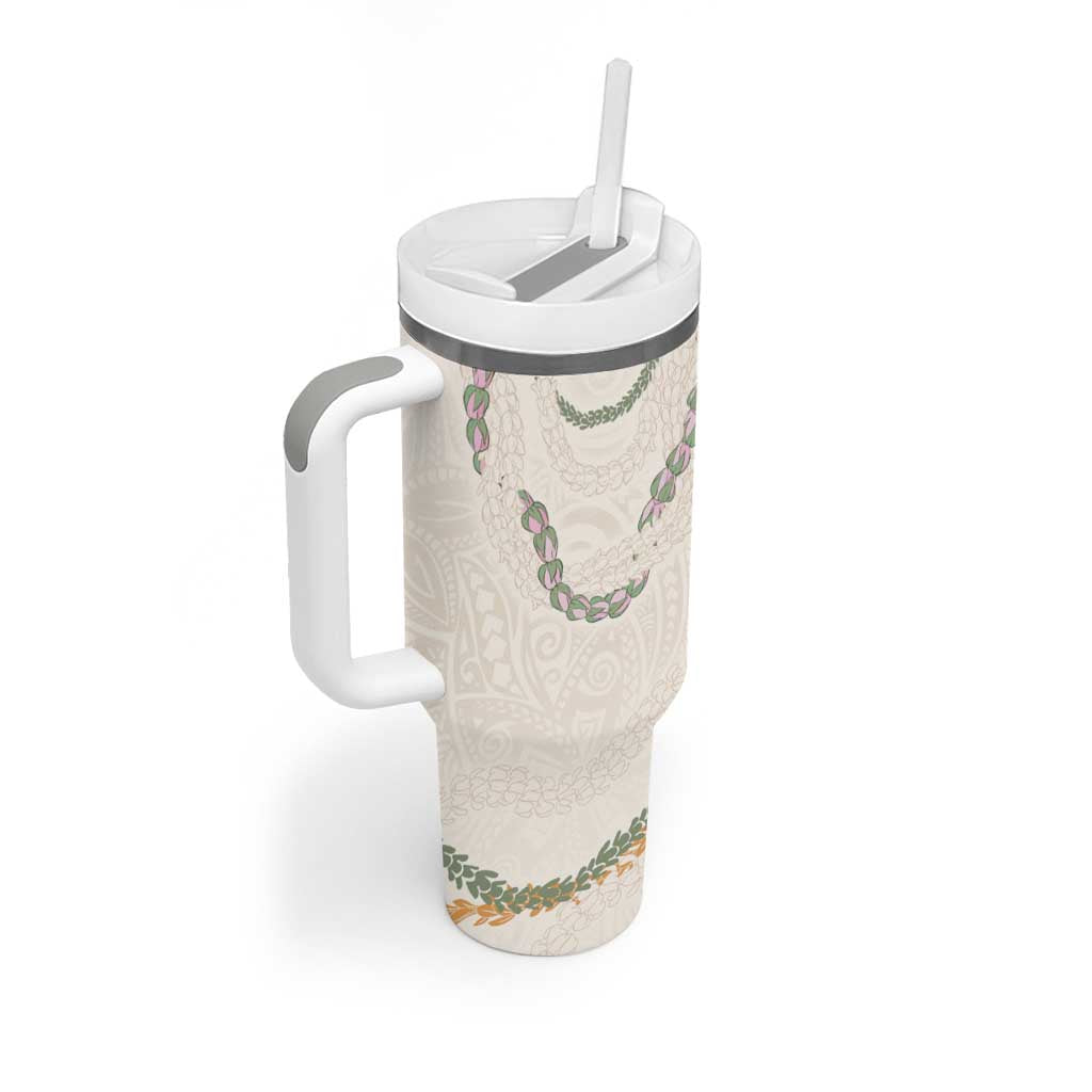 Aloha Lei Mikioi Tumbler With Handle Beige Polynesian Tribal Tatau Pattern