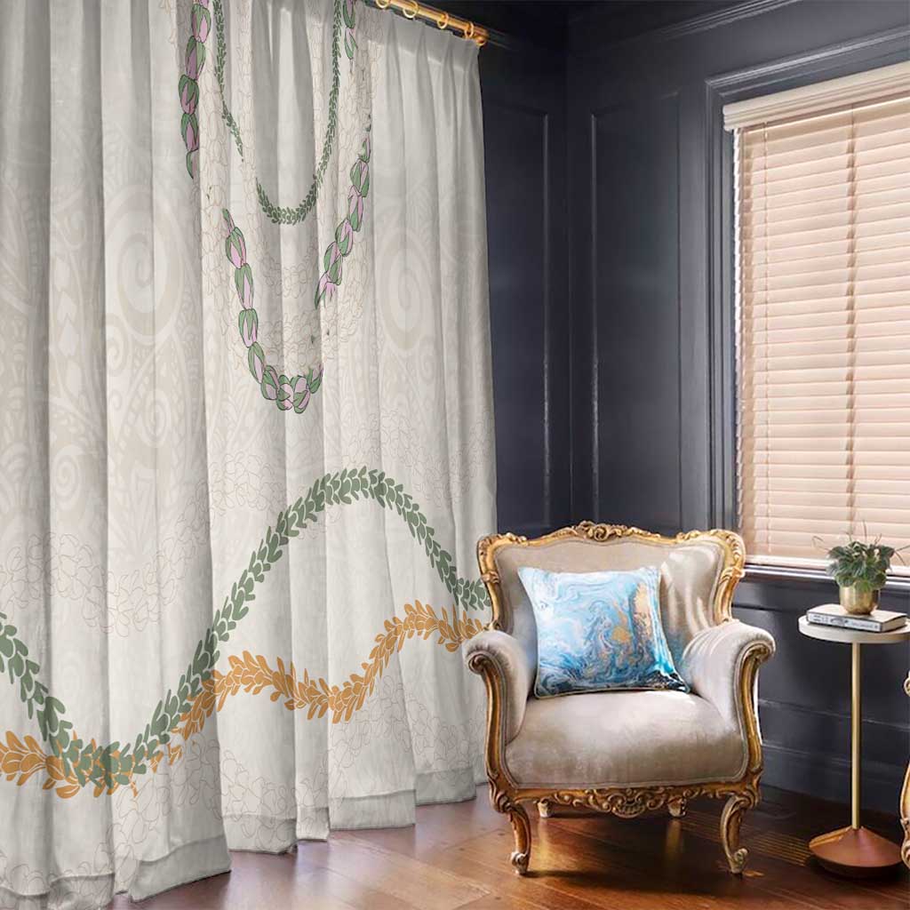 Aloha Lei Mikioi Window Curtain Beige Polynesian Tribal Tatau Pattern